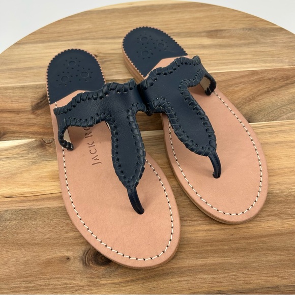 Jack Rogers Shoes - Jack Rogers Navy Blue and Tan Leather Flat Sandals Womens Size 6 Medium